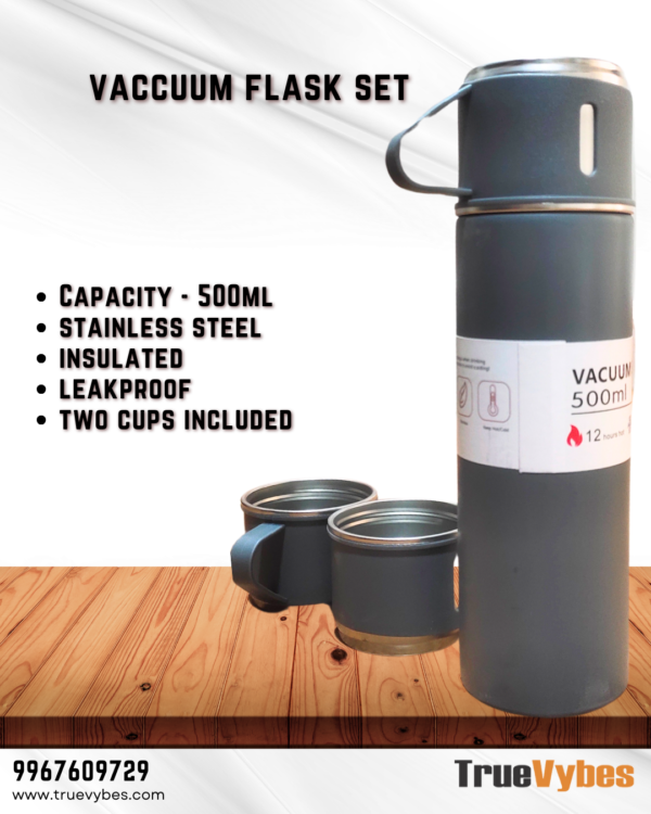 Stylish Vacuum Flask Set with Two Cups | Premium Corporate Gift Idea - Image 2