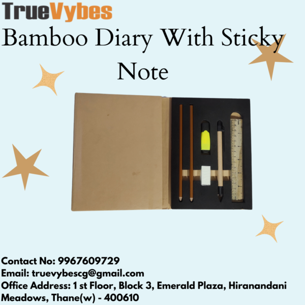 TrueVybes Bamboo Desk Organizer with Sticky Notes: Eco-Friendly Office Essential" - Image 2