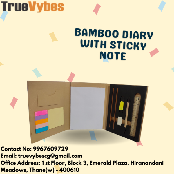 TrueVybes Bamboo Desk Organizer with Sticky Notes: Eco-Friendly Office Essential" - Image 3