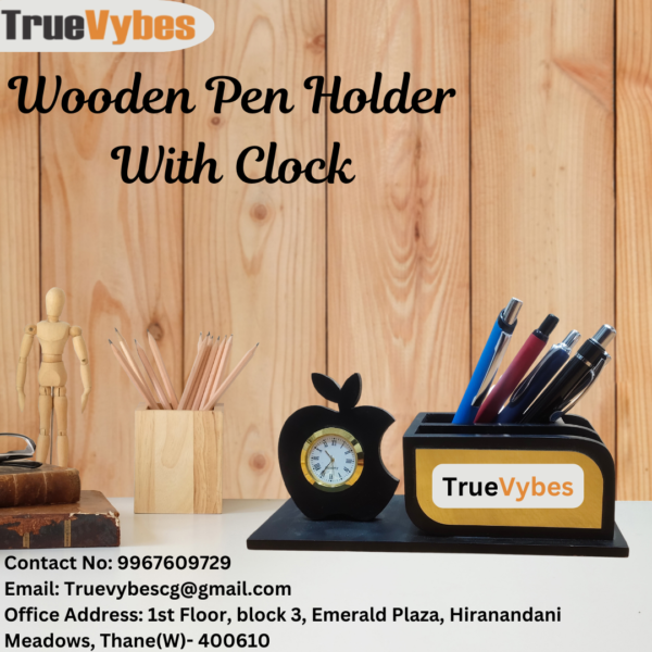 Personalized Wooden Pen Stand with Clock – Functional Desk Organizer & Premium Corporate Gift - Image 5